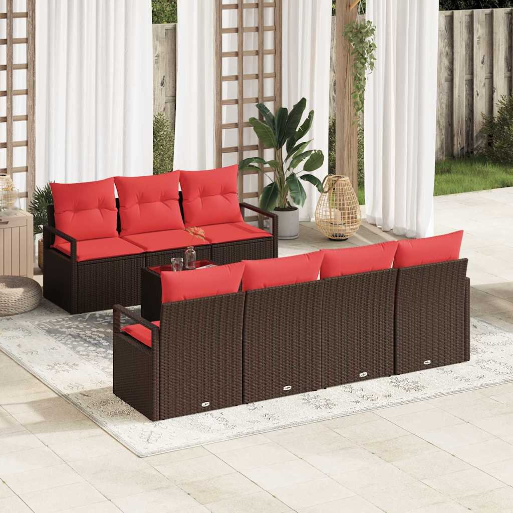 Bankstel met kussen 8 pcs Bruin en Rood poly rattan is nu te koop bij PeponiXL, paradijselijk wonen!
