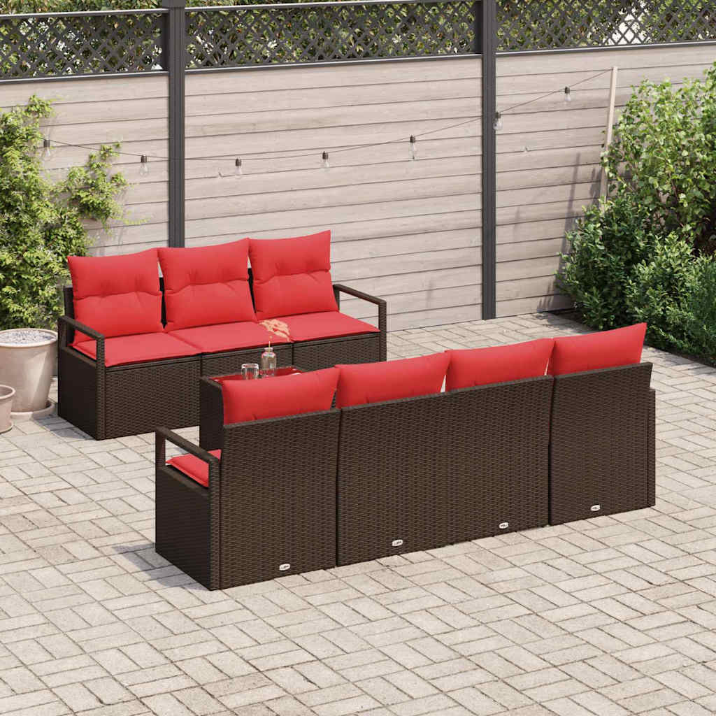 Bankstel met kussen 8 pcs Bruin en Rood poly rattan is nu te koop bij PeponiXL, paradijselijk wonen!