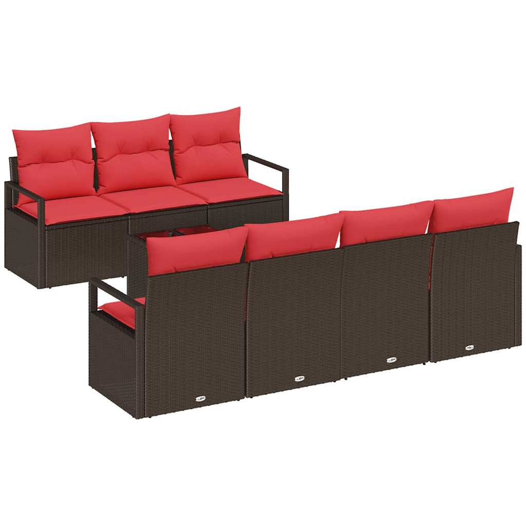 Bankstel met kussen 8 pcs Bruin en Rood poly rattan is nu te koop bij PeponiXL, paradijselijk wonen!