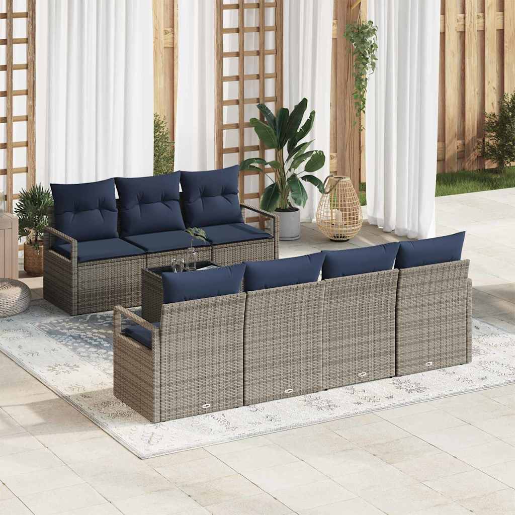 Bankstel met kussen 8 pcs Grijs poly rattan is nu te koop bij PeponiXL, paradijselijk wonen!