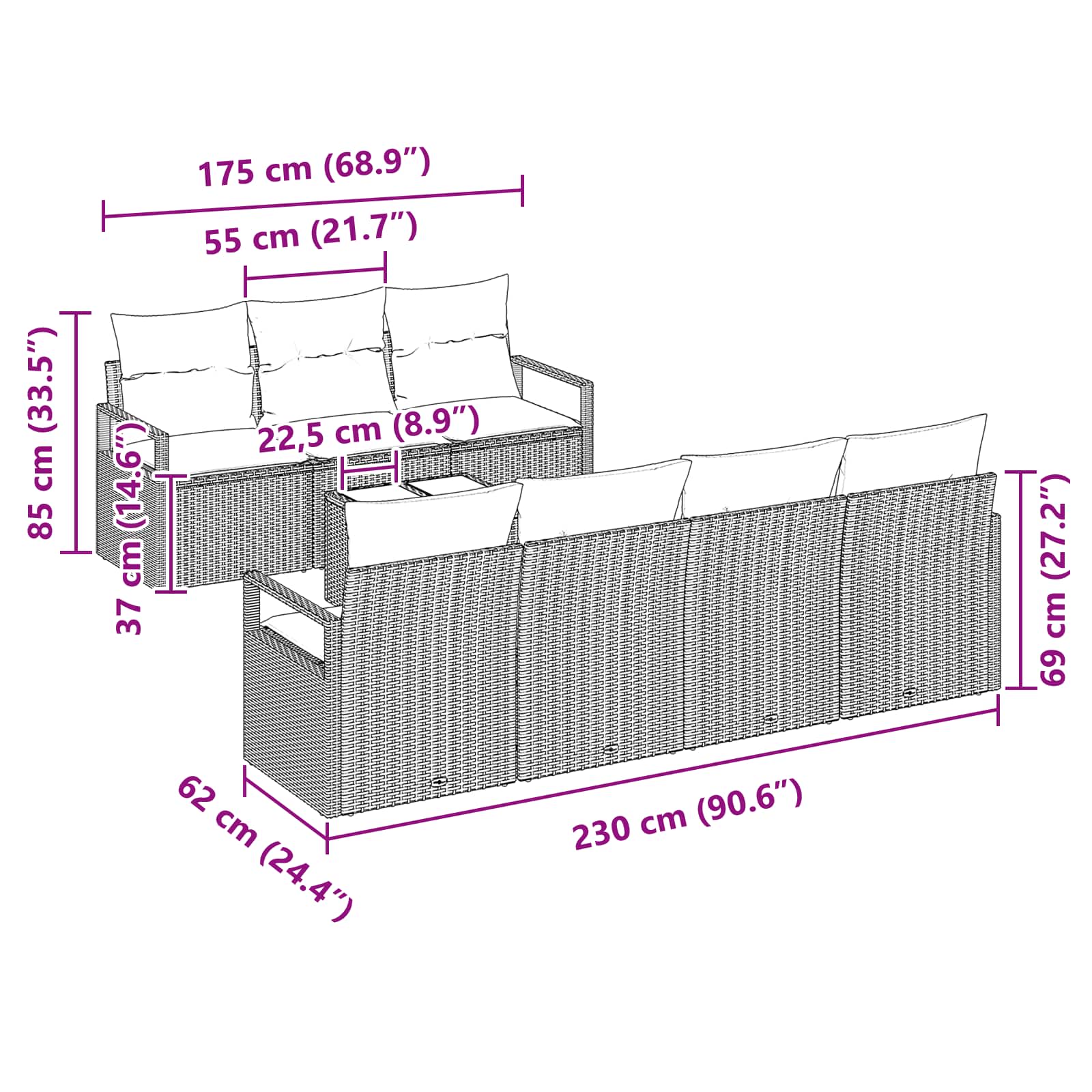 Bankstel met kussen 8 pcs Grijs poly rattan is nu te koop bij PeponiXL, paradijselijk wonen!