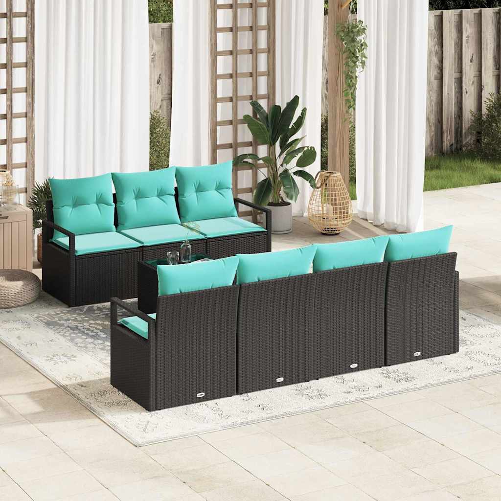 Bankstel met kussen 8 pcs Zwart en Turquoise poly rattan is nu te koop bij PeponiXL, paradijselijk wonen!