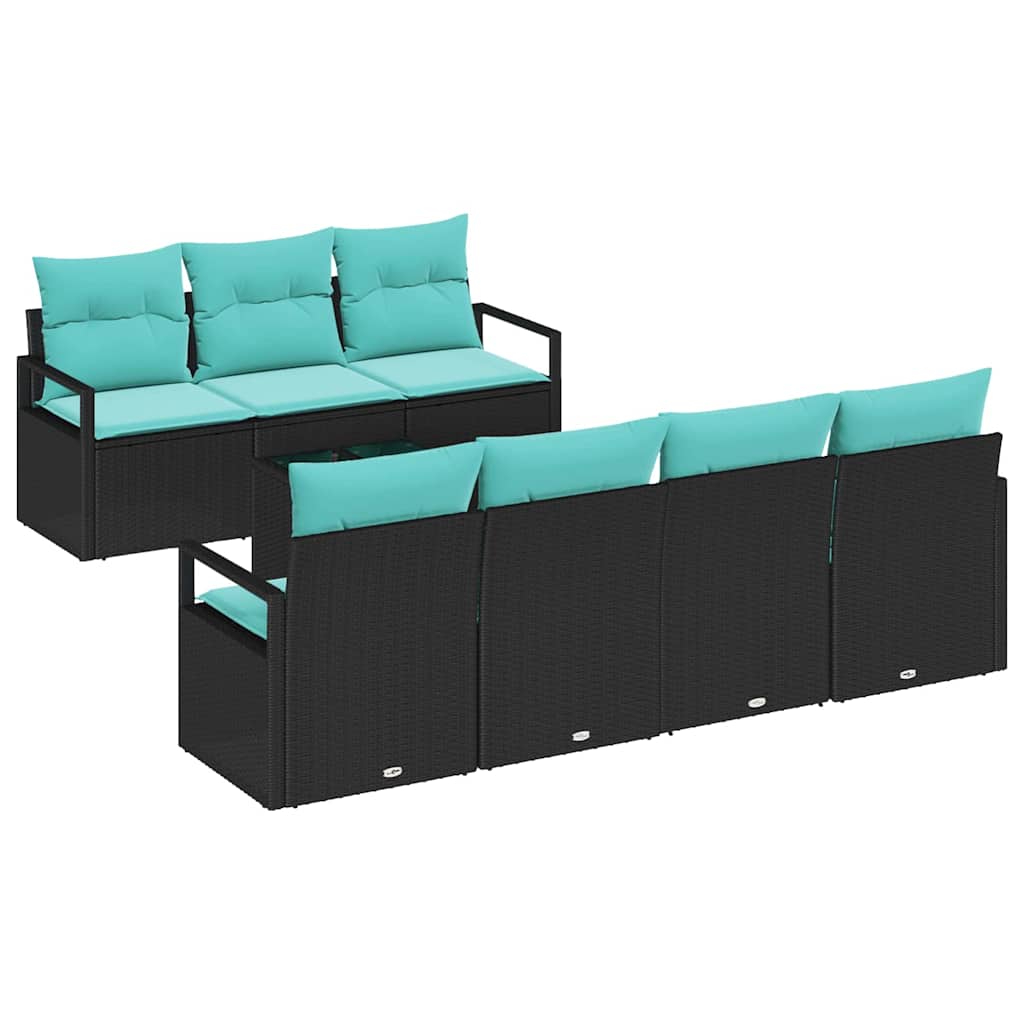 Bankstel met kussen 8 pcs Zwart en Turquoise poly rattan is nu te koop bij PeponiXL, paradijselijk wonen!