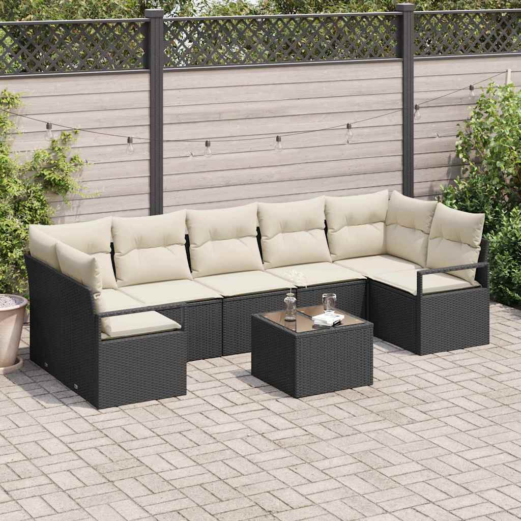 Bankstel 8 pcs Zwart en Crème poly rattan is nu te koop bij PeponiXL, paradijselijk wonen!