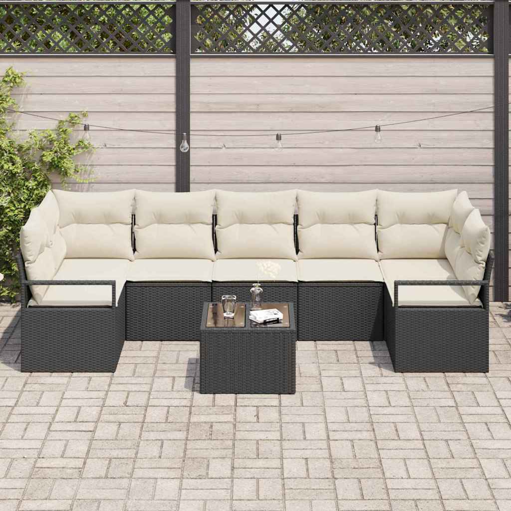 Bankstel 8 pcs Zwart en Crème poly rattan is nu te koop bij PeponiXL, paradijselijk wonen!