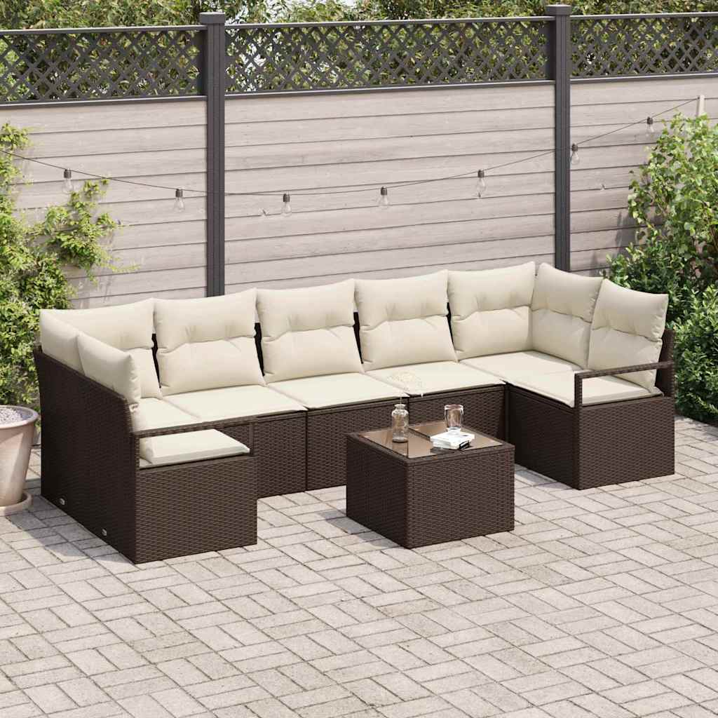Bankstel 8 pcs Bruin en Crème poly rattan is nu te koop bij PeponiXL, paradijselijk wonen!