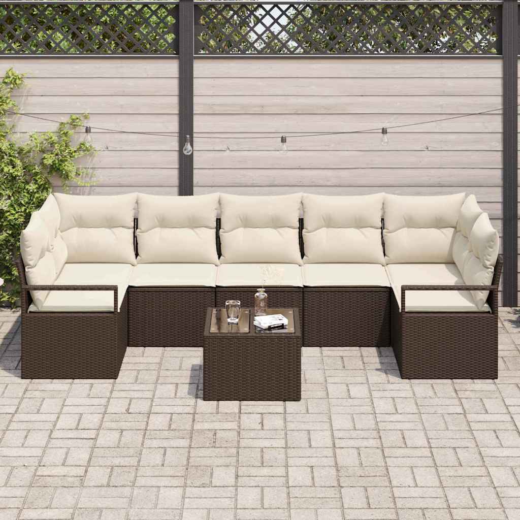 Bankstel 8 pcs Bruin en Crème poly rattan is nu te koop bij PeponiXL, paradijselijk wonen!