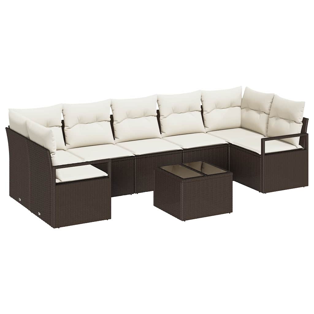 Bankstel 8 pcs Bruin en Crème poly rattan is nu te koop bij PeponiXL, paradijselijk wonen!