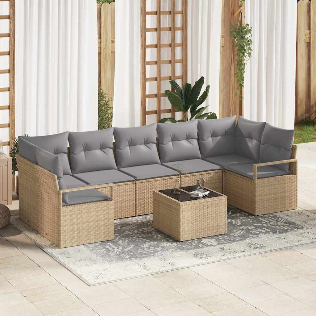 Bankstel 8 pcs Beige en Grijs poly rattan is nu te koop bij PeponiXL, paradijselijk wonen!