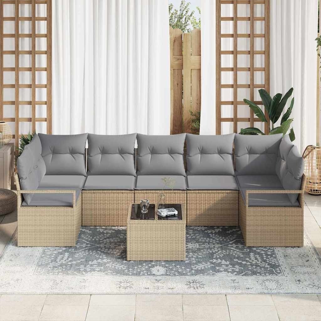 Bankstel 8 pcs Beige en Grijs poly rattan is nu te koop bij PeponiXL, paradijselijk wonen!
