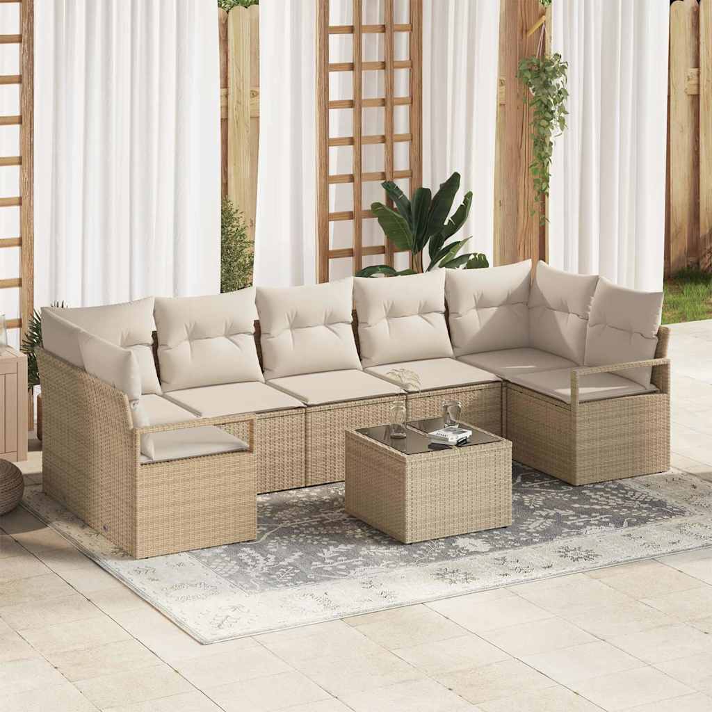 Bankstel 8 pcs Beige en Crème poly rattan is nu te koop bij PeponiXL, paradijselijk wonen!