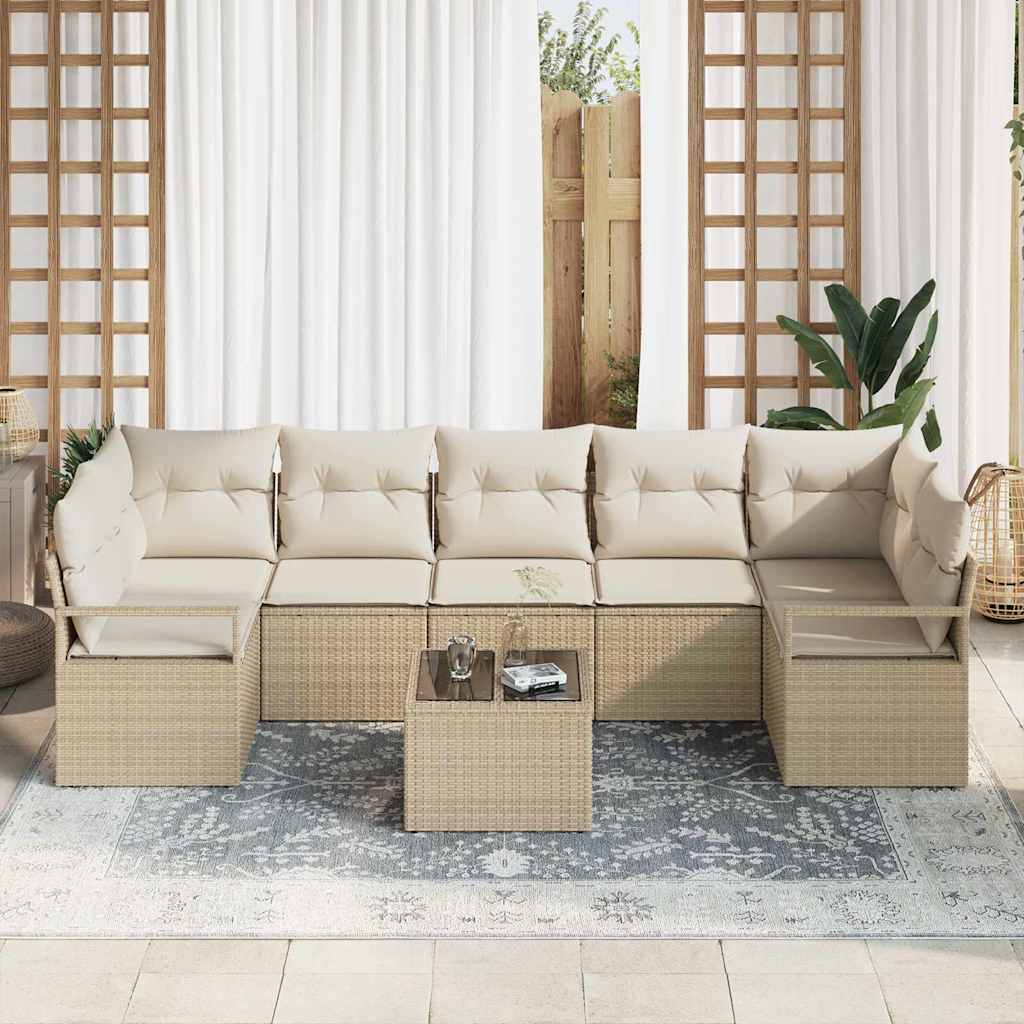 Bankstel 8 pcs Beige en Crème poly rattan is nu te koop bij PeponiXL, paradijselijk wonen!