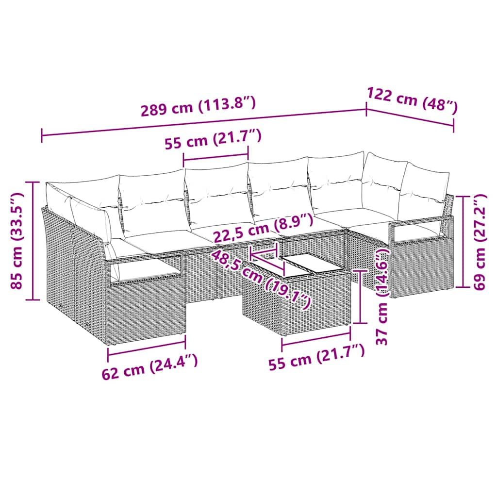 Bankstel 8 pcs Beige en Crème poly rattan is nu te koop bij PeponiXL, paradijselijk wonen!