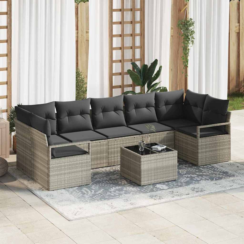 Bankstel 8 pcs Licht Grijs en Donker Grijs poly rattan is nu te koop bij PeponiXL, paradijselijk wonen!