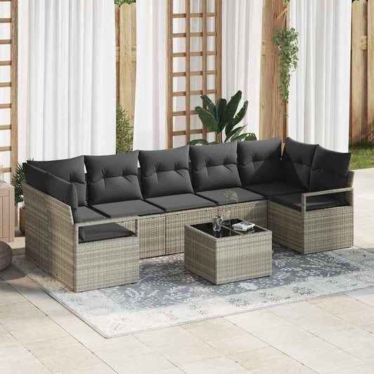 Bankstel 8 pcs Licht Grijs en Donker Grijs poly rattan is nu te koop bij PeponiXL, paradijselijk wonen!