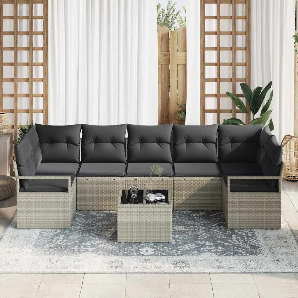 Bankstel 8 pcs Licht Grijs en Donker Grijs poly rattan is nu te koop bij PeponiXL, paradijselijk wonen!