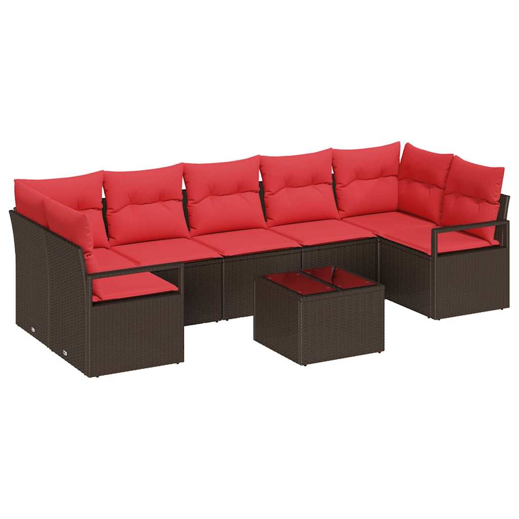 Bankstel 8 pcs Bruin en Rood poly rattan is nu te koop bij PeponiXL, paradijselijk wonen!