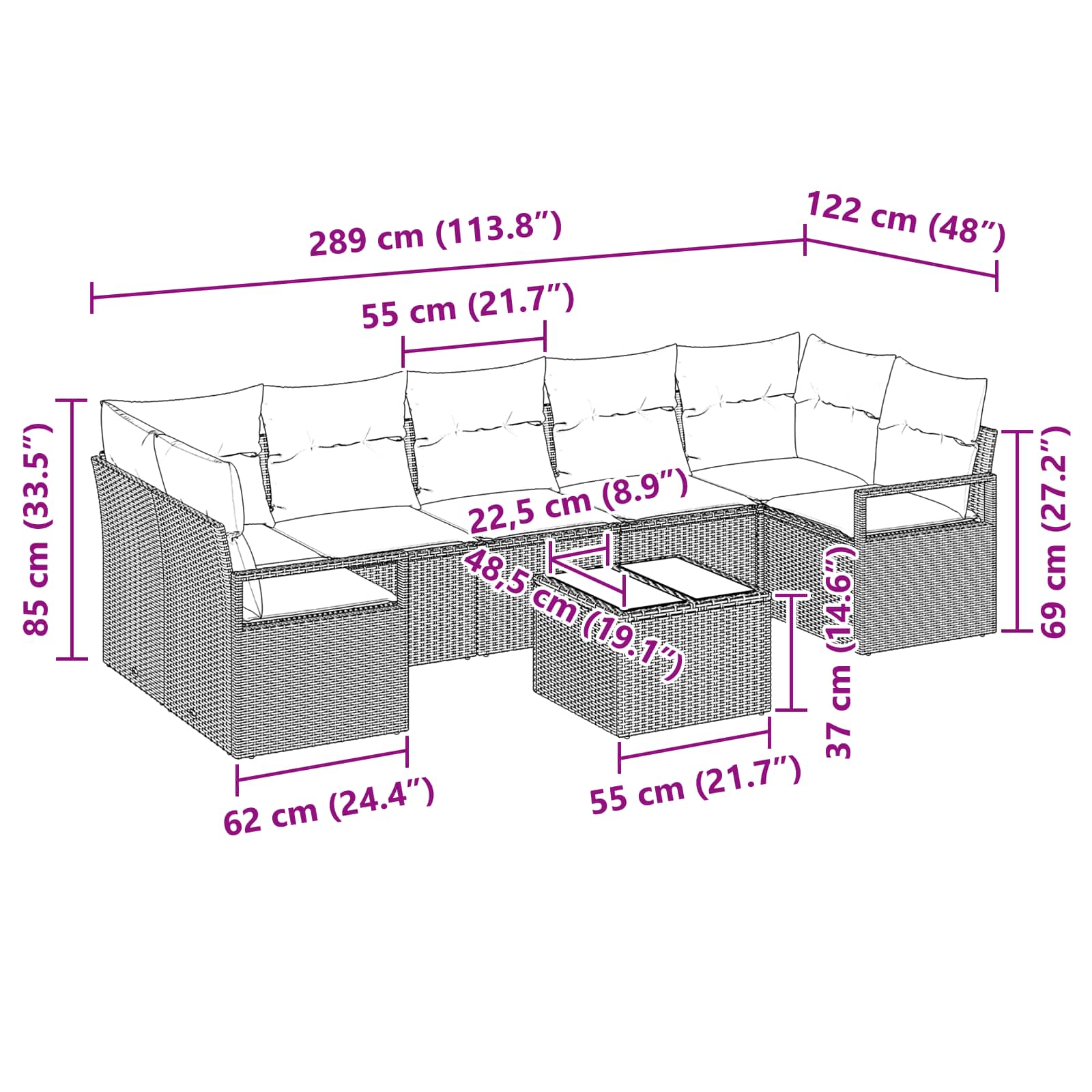 Bankstel 8 pcs Grijs poly rattan is nu te koop bij PeponiXL, paradijselijk wonen!
