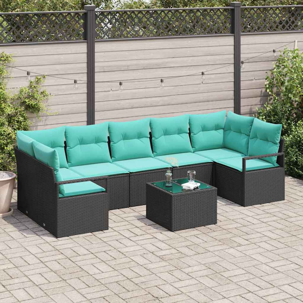 Bankstel 8 pcs Zwart en Turquoise poly rattan is nu te koop bij PeponiXL, paradijselijk wonen!