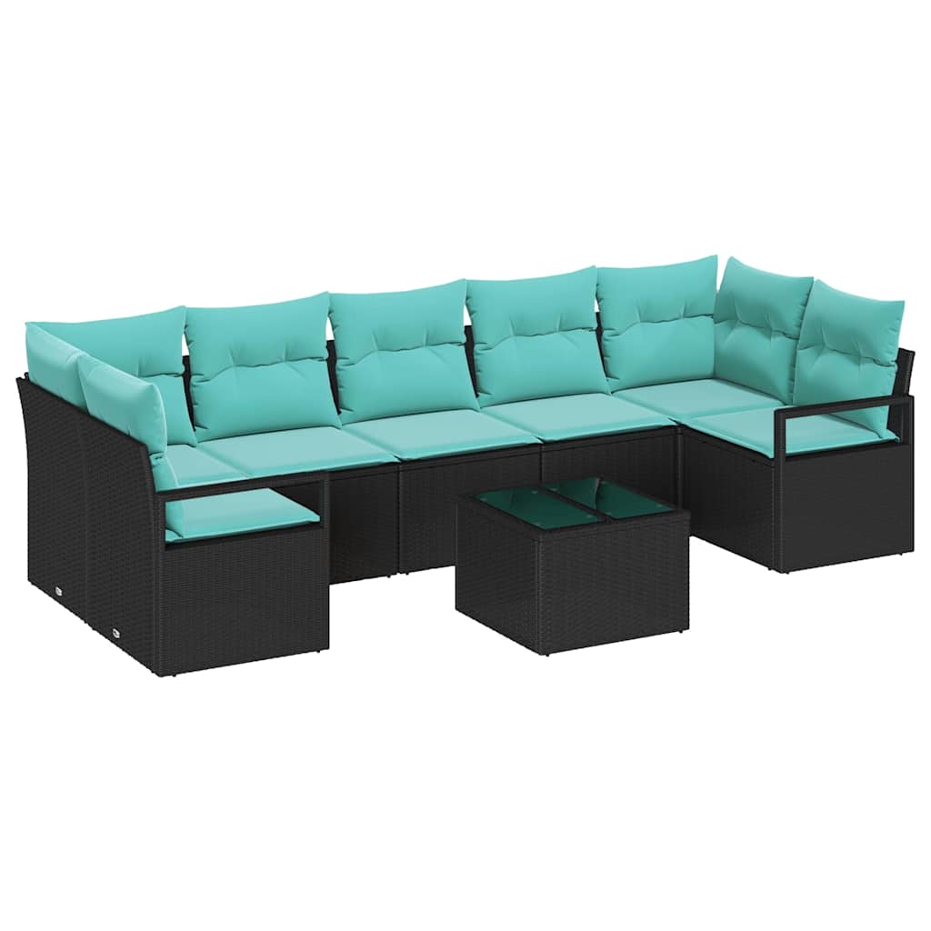 Bankstel 8 pcs Zwart en Turquoise poly rattan is nu te koop bij PeponiXL, paradijselijk wonen!