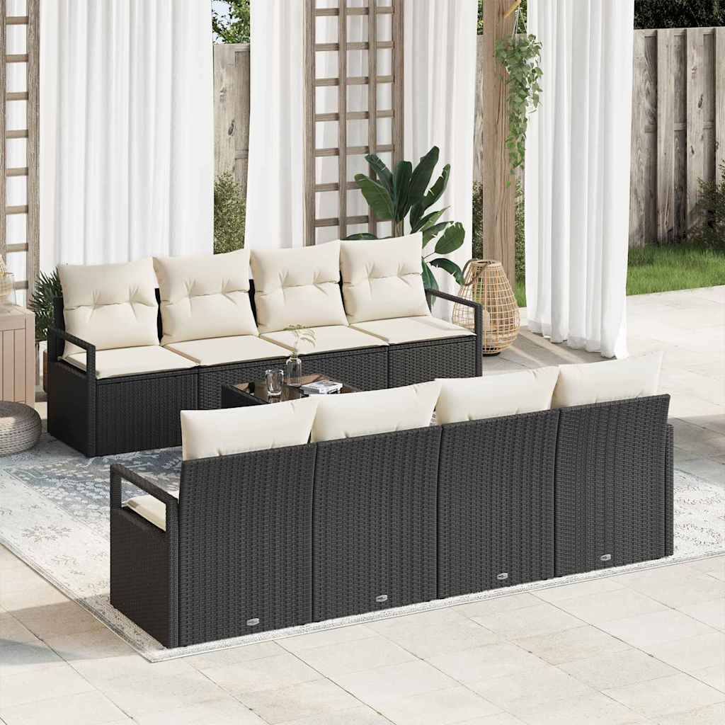 Bankstel met kussen 7 pcs Zwart en Crème poly rattan is nu te koop bij PeponiXL, paradijselijk wonen!