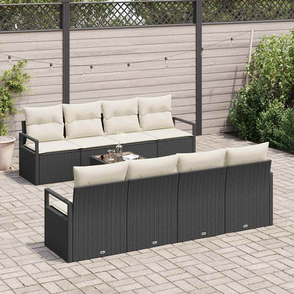 Bankstel met kussen 7 pcs Zwart en Crème poly rattan is nu te koop bij PeponiXL, paradijselijk wonen!