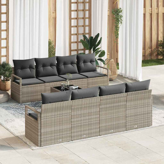 Bankstel met kussen 7 pcs Lichtgrijs poly rattan is nu te koop bij PeponiXL, paradijselijk wonen!