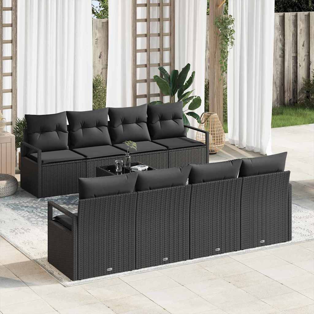 Bankstel met kussen 7 pcs Zwart poly rattan is nu te koop bij PeponiXL, paradijselijk wonen!