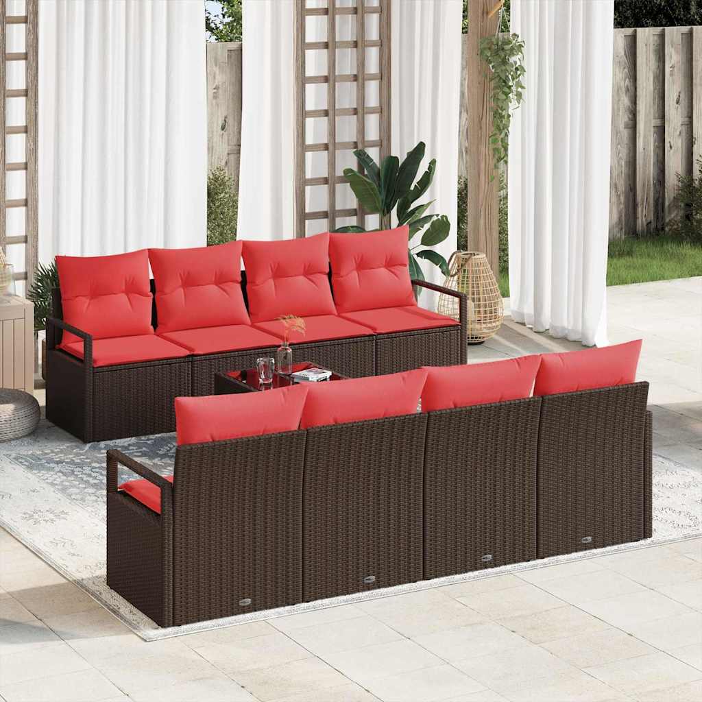 Bankstel met kussen 7 pcs Bruin en Rood poly rattan is nu te koop bij PeponiXL, paradijselijk wonen!