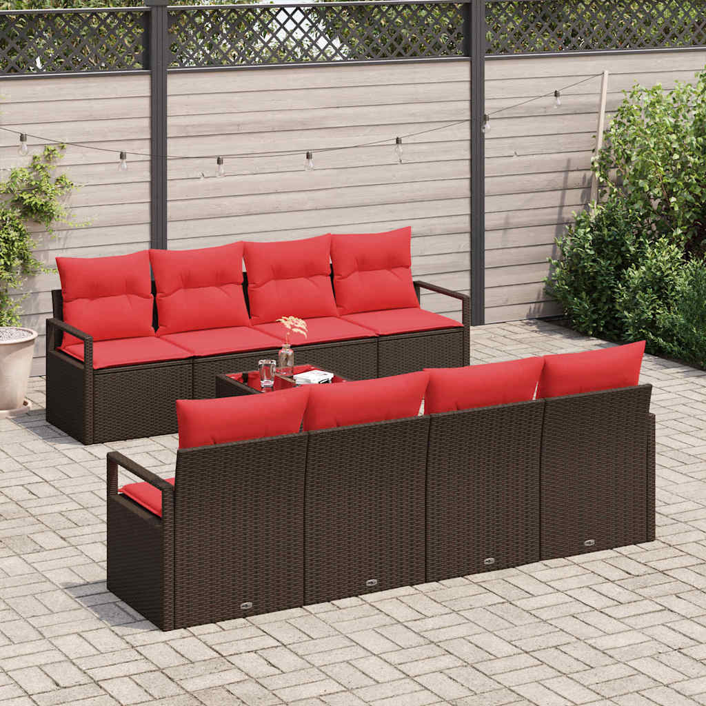 Bankstel met kussen 7 pcs Bruin en Rood poly rattan is nu te koop bij PeponiXL, paradijselijk wonen!