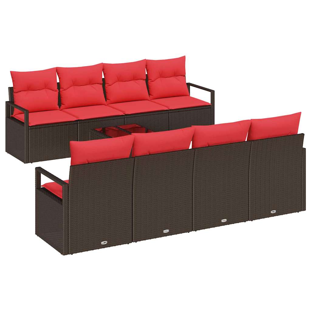 Bankstel met kussen 7 pcs Bruin en Rood poly rattan is nu te koop bij PeponiXL, paradijselijk wonen!