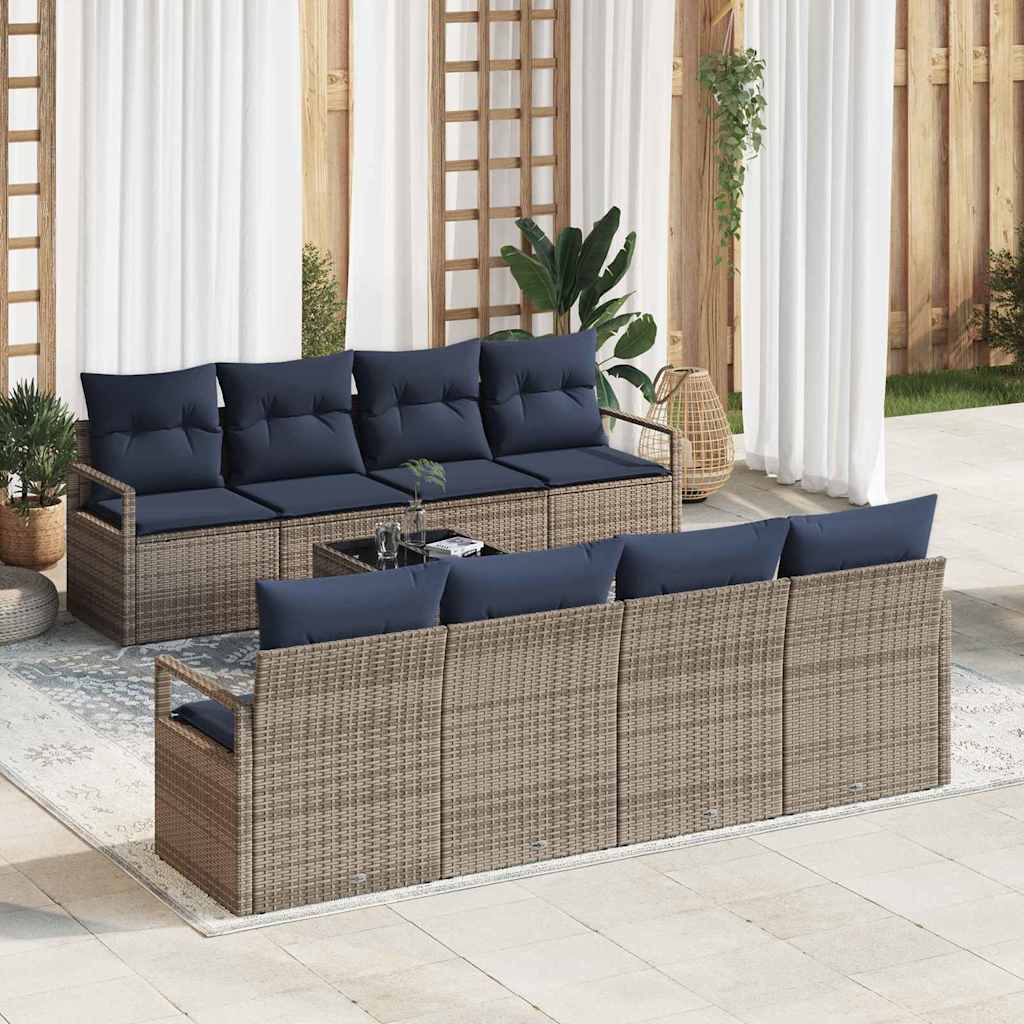 Bankstel met kussen 7 pcs Grijs en Blauw poly rattan is nu te koop bij PeponiXL, paradijselijk wonen!