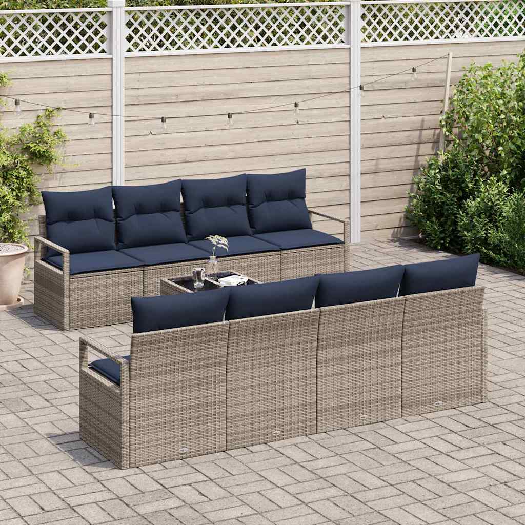 Bankstel met kussen 7 pcs Grijs en Blauw poly rattan is nu te koop bij PeponiXL, paradijselijk wonen!