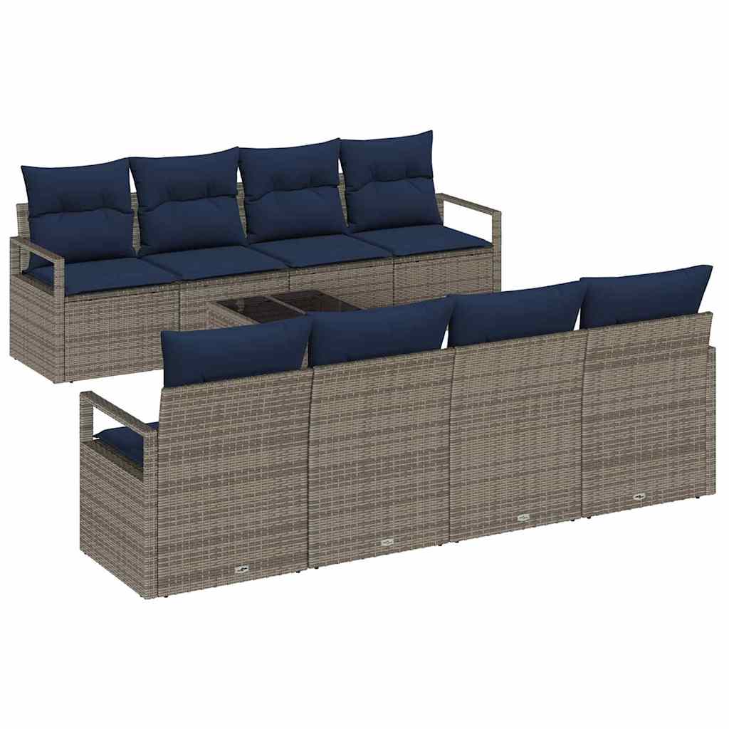 Bankstel met kussen 7 pcs Grijs en Blauw poly rattan is nu te koop bij PeponiXL, paradijselijk wonen!