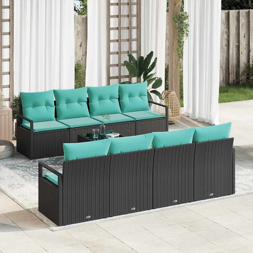 Bankstel met kussen 7 pcs Zwart en Lichtblauw poly rattan is nu te koop bij PeponiXL, paradijselijk wonen!