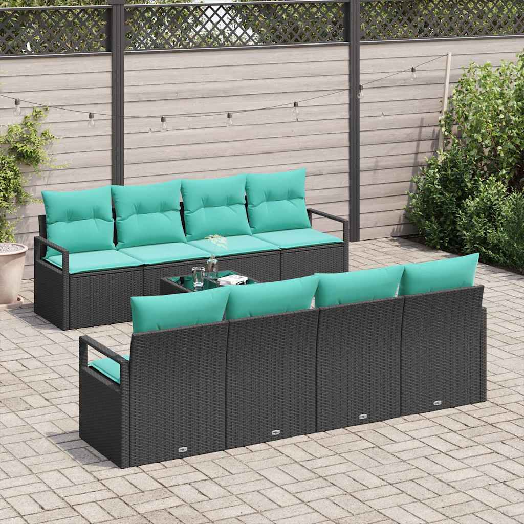 Bankstel met kussen 7 pcs Zwart en Lichtblauw poly rattan is nu te koop bij PeponiXL, paradijselijk wonen!