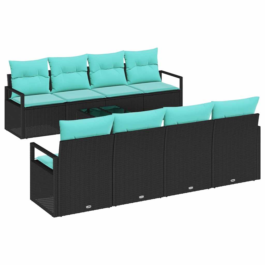 Bankstel met kussen 7 pcs Zwart en Lichtblauw poly rattan is nu te koop bij PeponiXL, paradijselijk wonen!