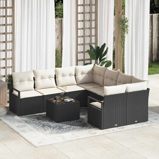 Bankstel met kussen 9 pcs Zwart en Crème poly rattan is nu te koop bij PeponiXL, paradijselijk wonen!