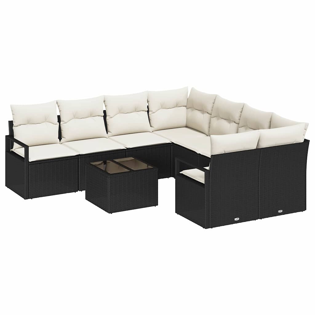 Bankstel met kussen 9 pcs Zwart en Crème poly rattan is nu te koop bij PeponiXL, paradijselijk wonen!