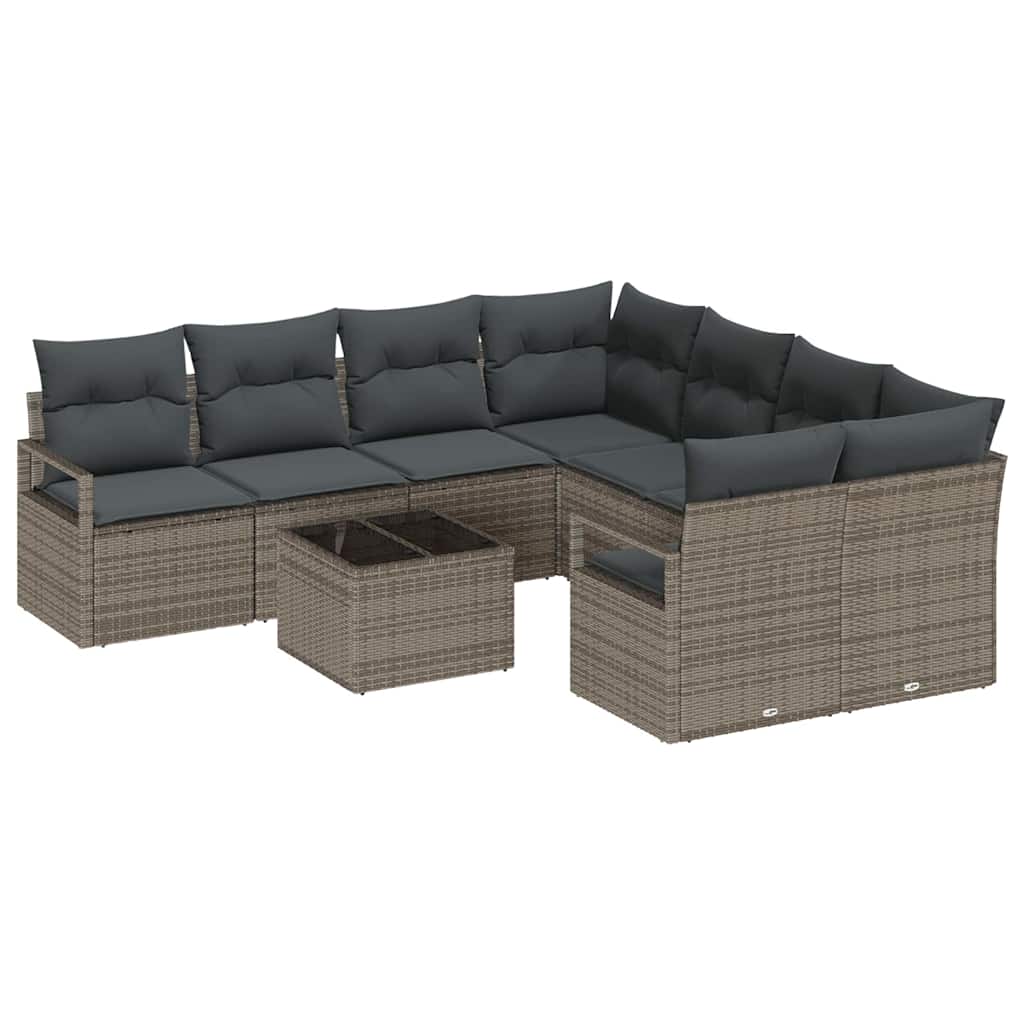 Bankstel met kussen 9 pcs Grijs poly rattan is nu te koop bij PeponiXL, paradijselijk wonen!