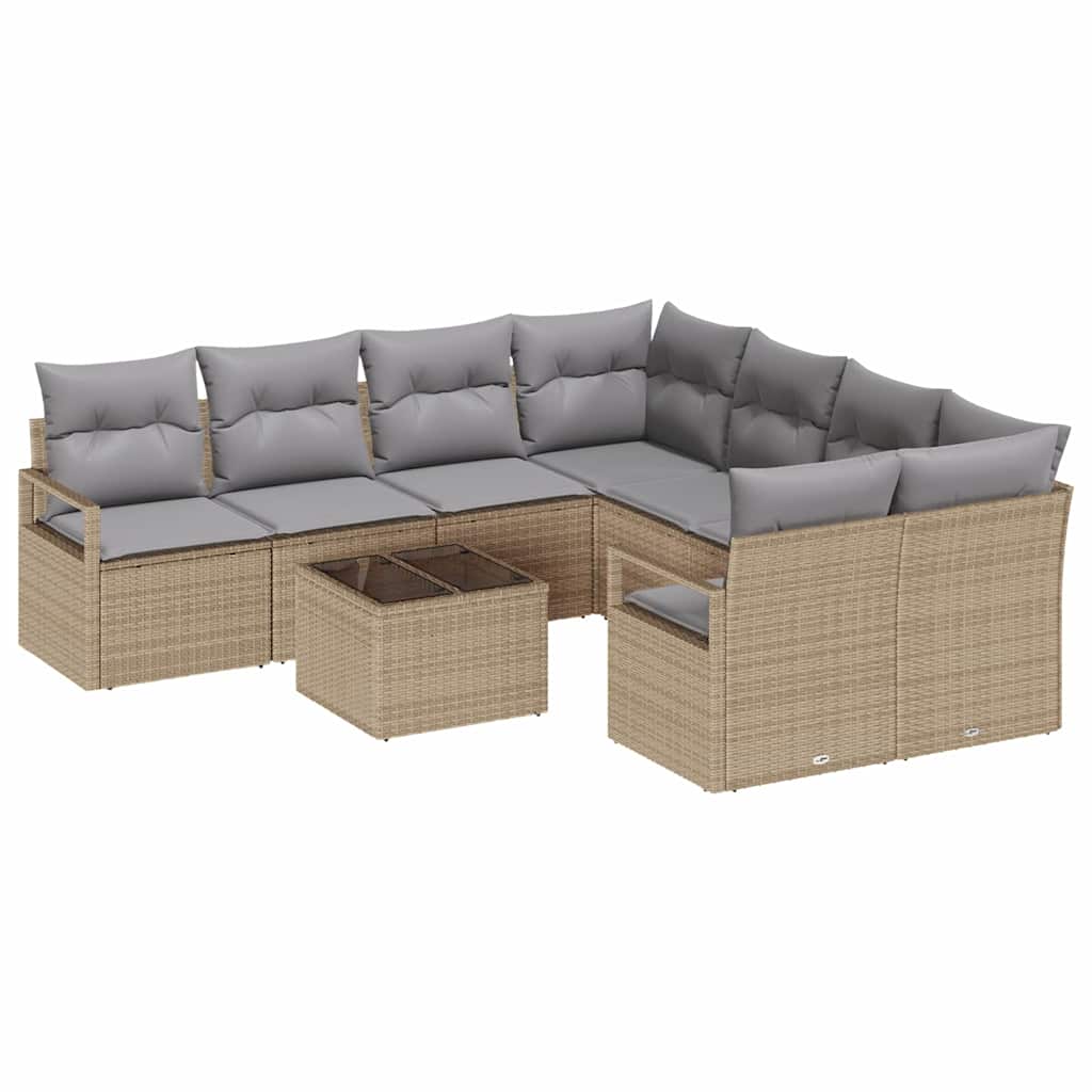 Bankstel met kussen 9 pcs Beige en Grijs poly rattan is nu te koop bij PeponiXL, paradijselijk wonen!