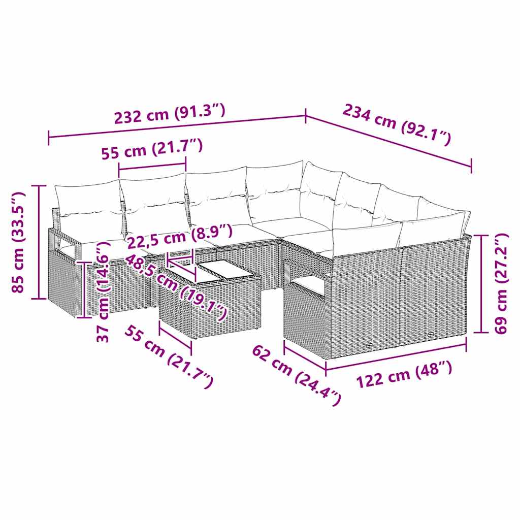 Bankstel met kussen 9 pcs Beige en Grijs poly rattan is nu te koop bij PeponiXL, paradijselijk wonen!
