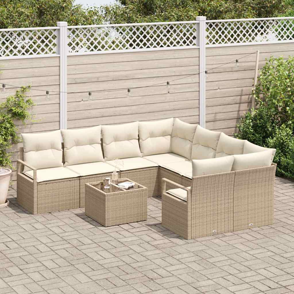 Bankstel met kussen 9 pcs Beige en Crème poly rattan is nu te koop bij PeponiXL, paradijselijk wonen!