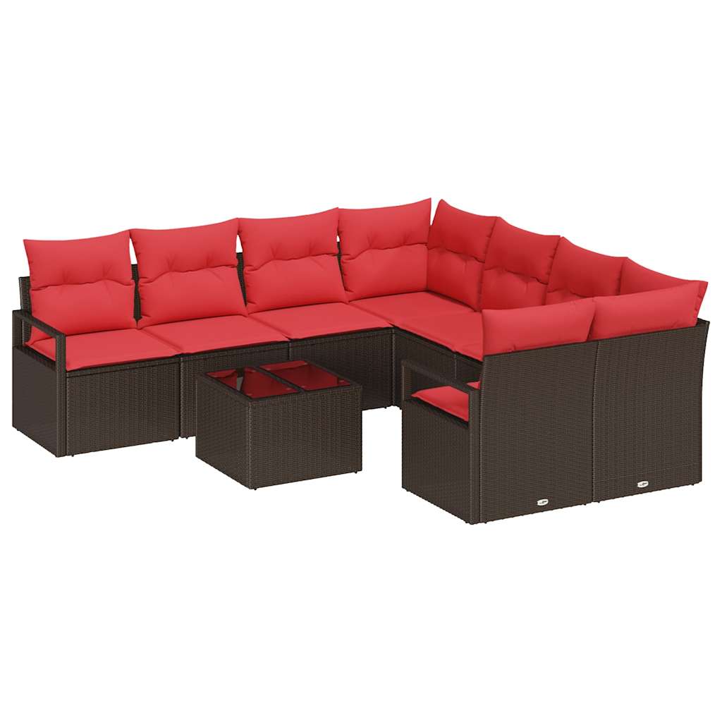 Bankstel met kussen 9 pcs Bruin en Rood poly rattan is nu te koop bij PeponiXL, paradijselijk wonen!