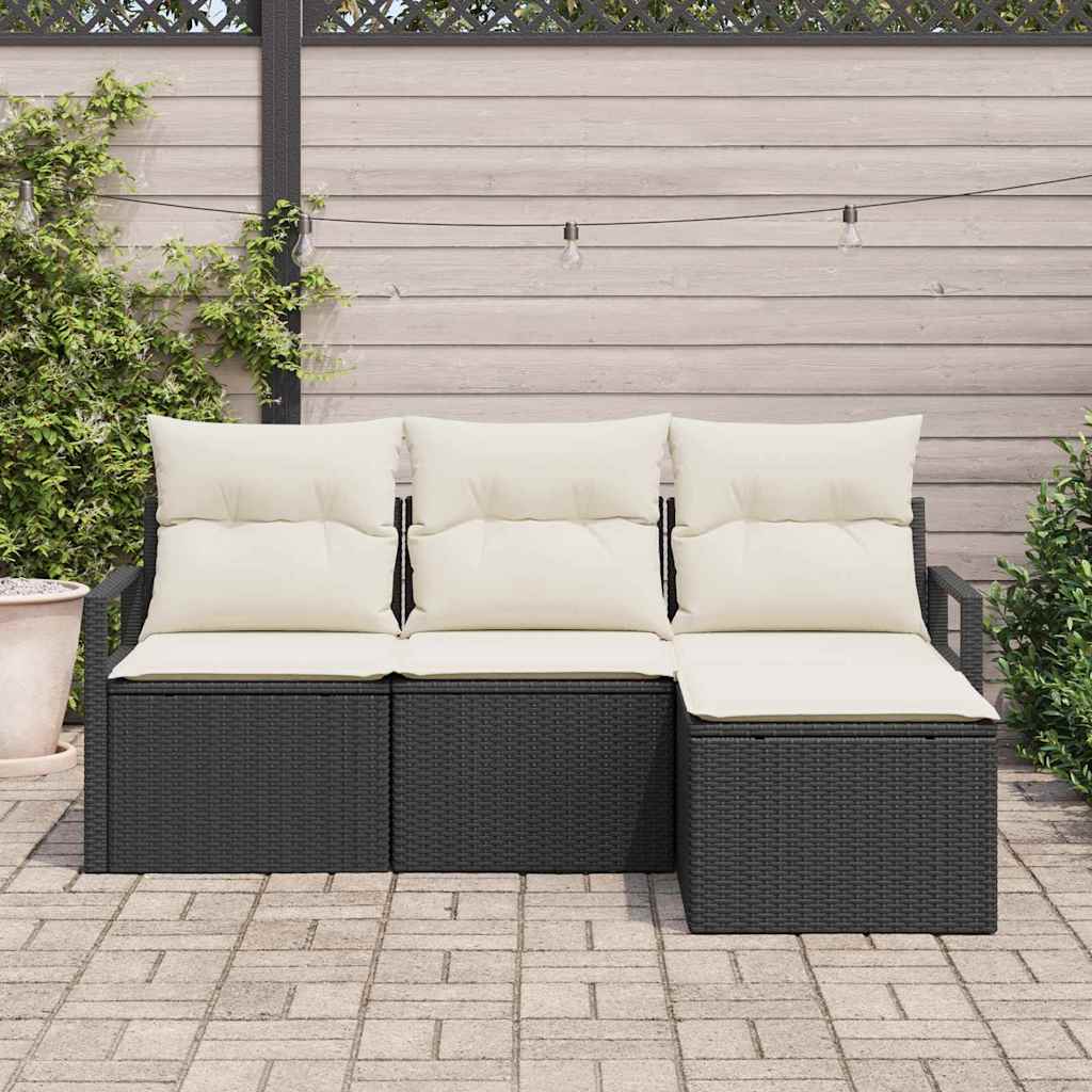Bankstel met kussen 4 pcs Zwart poly rattan is nu te koop bij PeponiXL, paradijselijk wonen!