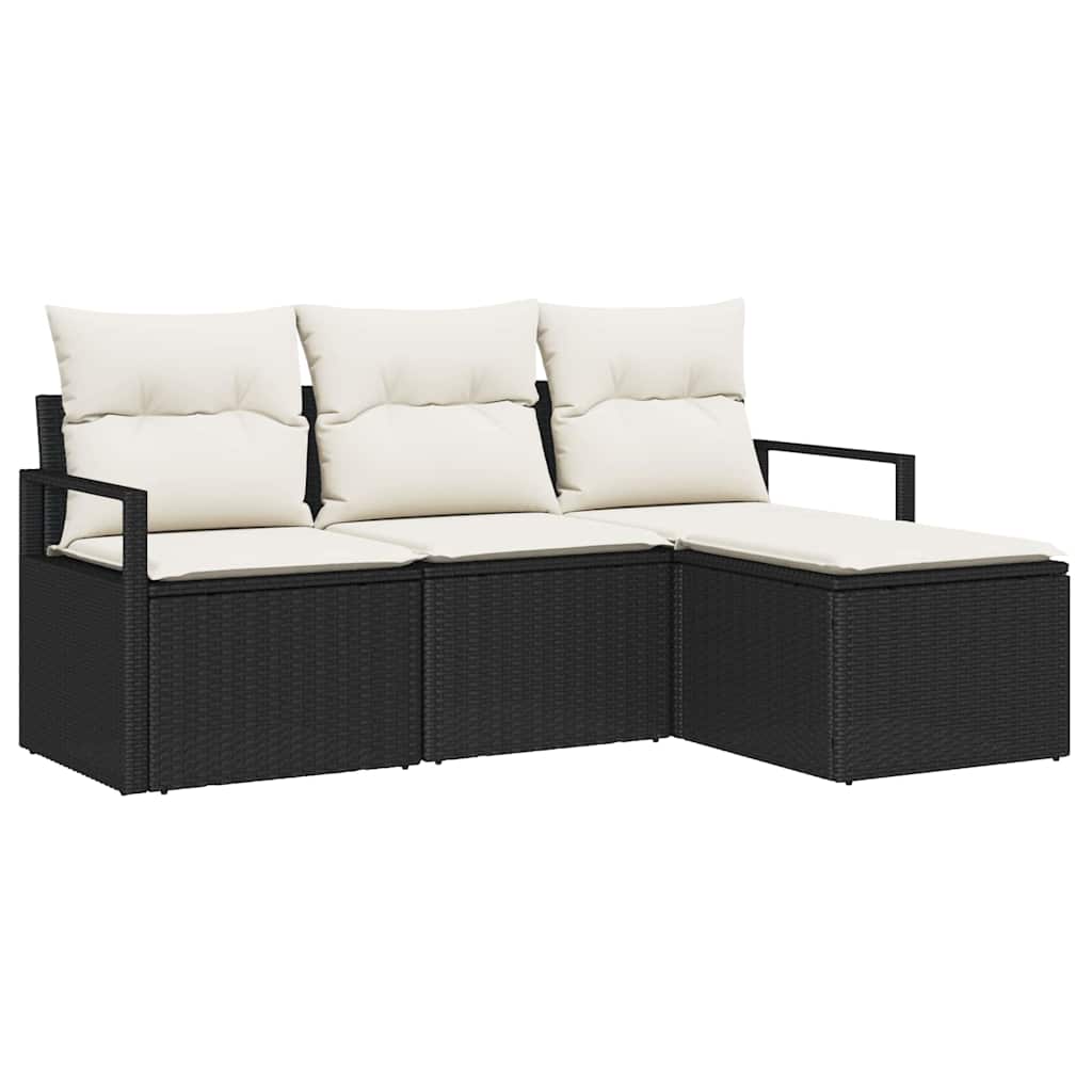Bankstel met kussen 4 pcs Zwart poly rattan is nu te koop bij PeponiXL, paradijselijk wonen!