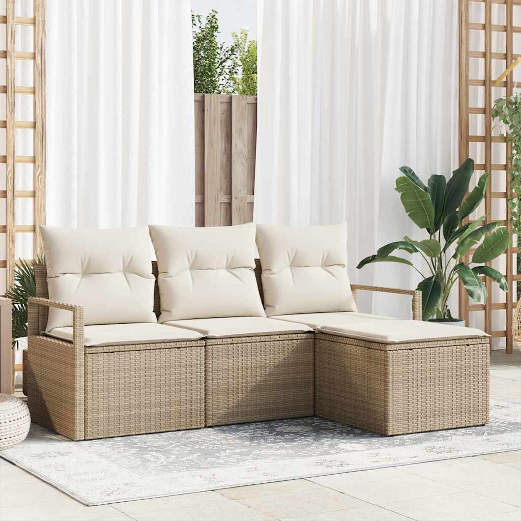 Bankstel 4 pcs Beige poly rattan is nu te koop bij PeponiXL, paradijselijk wonen!