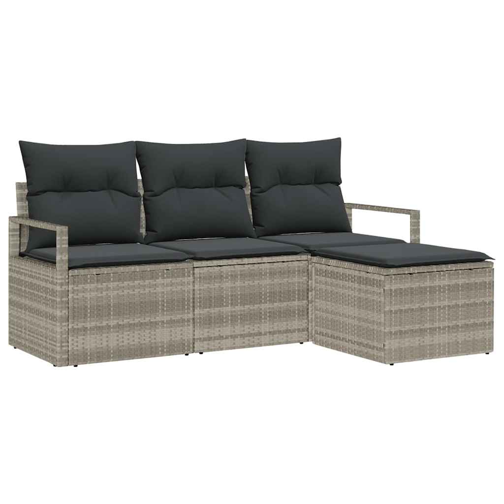 Bankstel 4 pcs Lichtgrijs poly rattan is nu te koop bij PeponiXL, paradijselijk wonen!