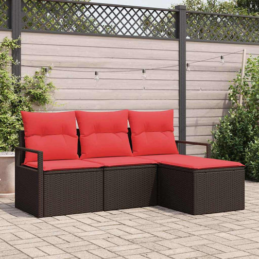 Bankstel 4 pcs Bruin poly rattan is nu te koop bij PeponiXL, paradijselijk wonen!