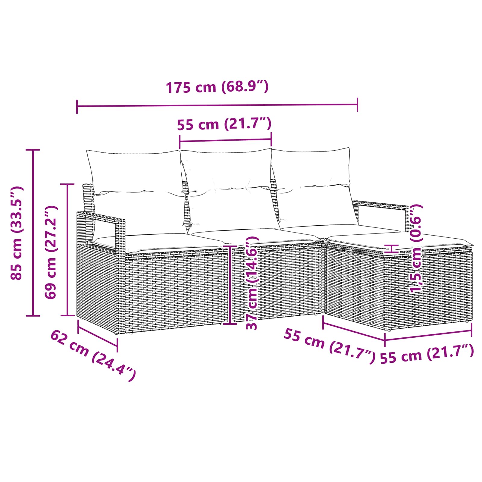 Bankstel 4 pcs Grijs poly rattan is nu te koop bij PeponiXL, paradijselijk wonen!
